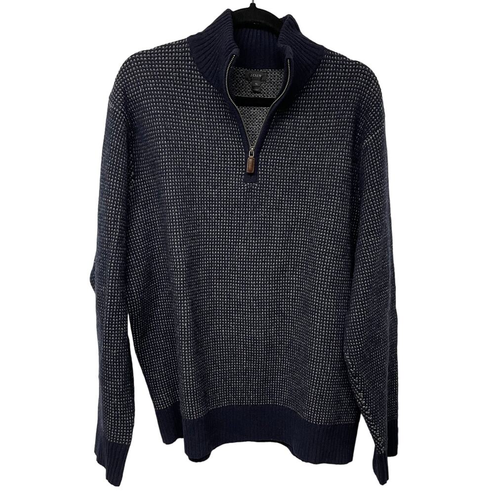 J.Crew Mens 100% Lambswool Quarter Zip Pullover Sweater Blue Size XL Warm